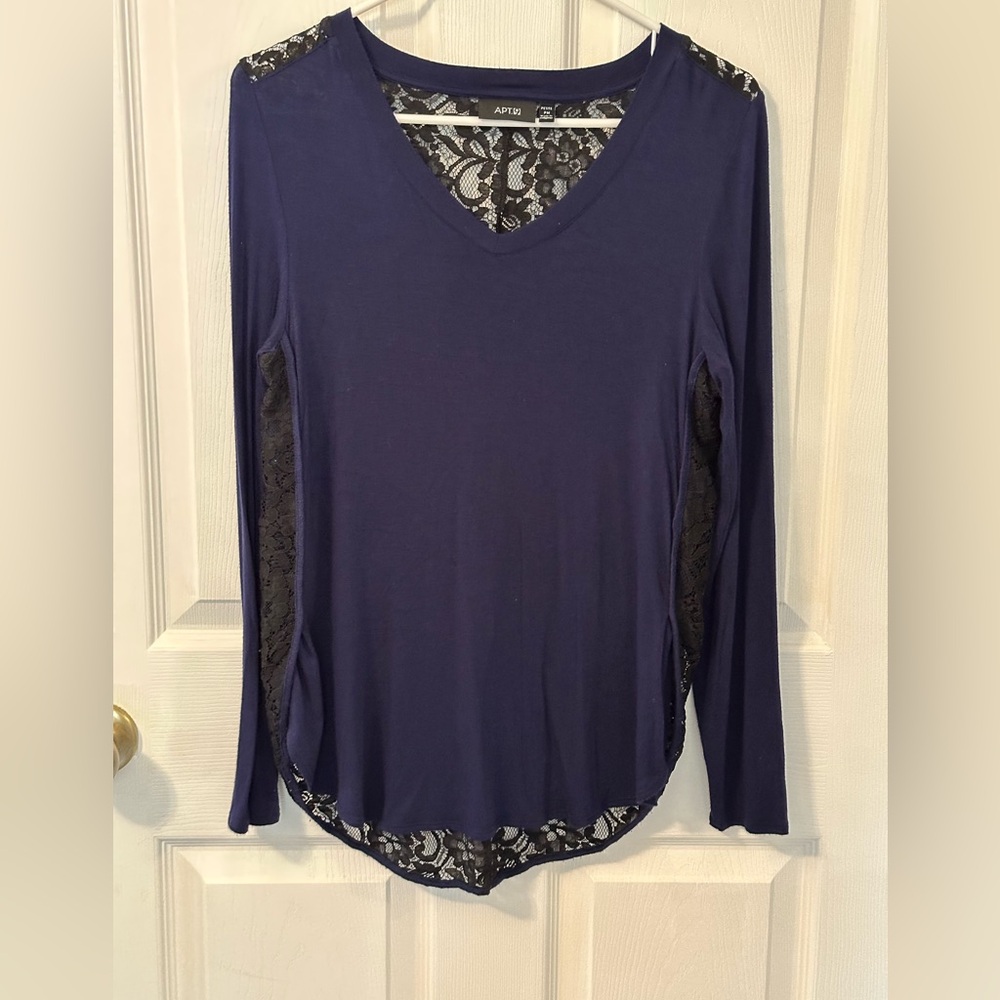 Apt. 9 Blue on front ,Black Lace Detail on back ( see through on back)